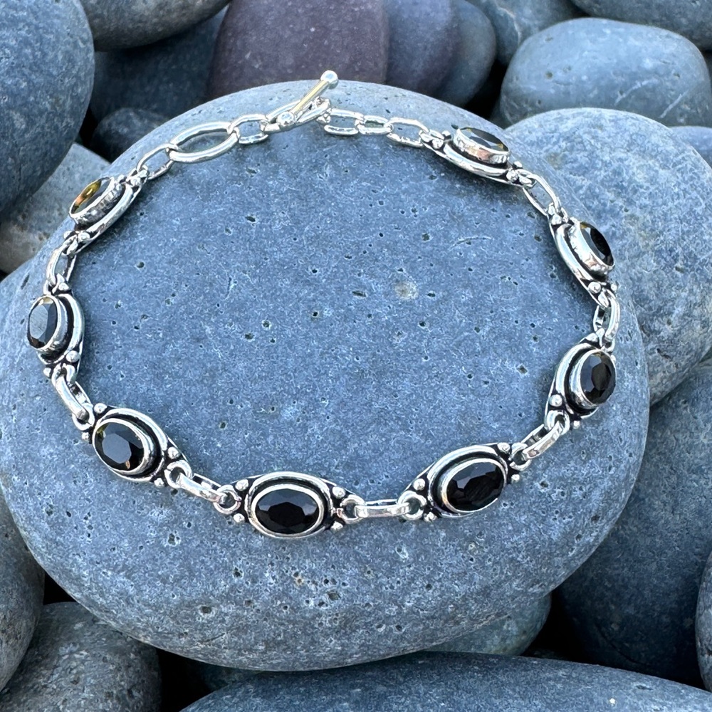 Sundance black onyx BRACELET sterling silver gemstone tennis chain birthstone - Picture 4 of 10